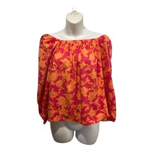 Tribal Orange  and pink Puff Sleeve Blouse Relaxed fit. Size large
